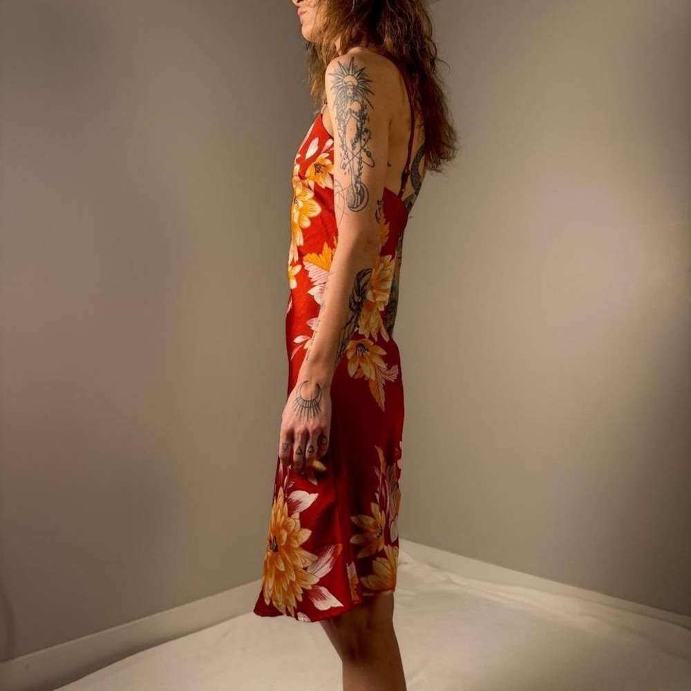 Forever 21 Red Floral Midi Slip Dress Small | Y2K‎ Silky Summer Dress - Picture 5 of 6